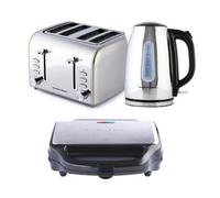 Hamilton Beach Rise Polished Kettle, 4 Slice Toaster & Sandwich Toaster Set - Silver Hamilton Beach Silver