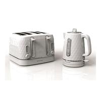 Hamilton Beach Kettle and Toaster Set, Electric Kettle, 1.7L, Toaster 4 Slice, Diamond Textured, Boil Dry Protection, Space Saving, 7 Browning Levels, Defrost, Reheat & Cancel, White - HB8393221WST