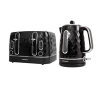 Hamilton Beach Kettle and Toaster Set, Electric Kettle, 1.7L, Toaster 4 Slice, Diamond Textured, Boil Dry Protection, Space Saving, 7 Browning Levels, Defrost, Reheat & Cancel, Black - HB83593221BST