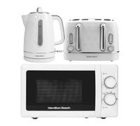 Hamilton Beach Kettle Toaster Microwave Set, Diamond, Kettle, 1.7L, Toaster 4 Slice, Microwave Oven, Stainless Steel Cavity, 20L, 700W, Kitchen Set, White - HBDIAWSSC