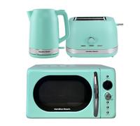 Hamilton Beach Kettle, Toaster & Microwave Set, Ella, 1.7L Electric Kettle, Wide Slot Toaster 2 Slice, Microwave, 20L Retro, Kettle & Toaster Set, Mint - ELLAMB