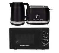 Hamilton Beach Kettle Toaster Microwave Set, Ella, Electric Kettle, 1.7L, Toaster 2 Slice, Microwave Oven, 20L, Stainless Steel Cavity, Kitchen Set, Black - HBELLBSSC