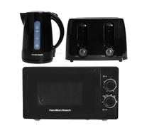 Hamilton Beach Kettle Toaster Microwave Set, Essentials, Electric Kettle, 1.7L, Toaster 2 Slice, Microwave Oven, 20L, Stainless Steel Cavity, Kitchen Set, Black - HBESSB4SSC