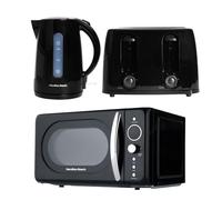 HAMILTON BEACH Essentials Jug Kettle, 4-Slice Toaster & Solo Microwave Bundle - Black, Black