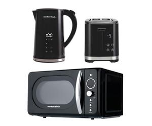 Hamilton Beach Kettle Toaster Microwave Set, FlexiControl, Electric Kettle, 1.7L, Digital, Variable Temperature, Toaster 2 Slice, Microwave Oven, 20L, Retro, Kitchen Set, Black - HBFLEXRET