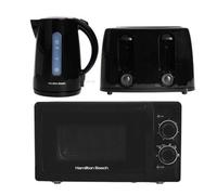Hamilton Beach Kettle Toaster Microwave Set, Essentials, Electric Kettle, 1.7L, Toaster 2 Slice, Microwave Oven, 20L, Stainless Steel Cavity, Kitchen Set, Black - HBESSB4SSC