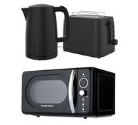 Hamilton Beach Kettle Toaster Microwave Set, Stealth, Electric Kettle, 1.7L, Toaster 2 Slice, Kettle & Toaster Set, Microwave Oven, 20L, Retro, Digital Controls, 700W, Kitchen Set, Black - HBSTELRET