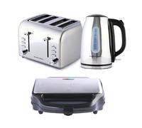Hamilton Beach Rise Polished Kettle, 4 Slice Toaster & Sandwich Toaster Set - Silver Hamilton Beach Silver