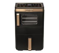 Hamilton Beach Professional 14.5L DualStack Air Fryer Oven - 7.5L Drawer/7L Oven, 2800W, Touch Colour Icon Display, DualZone, Non-Stick Dishwasher-Safe, Space-Saving, Black & Brushed Brass - HBA12BK