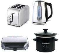 HAMILTON BEACH Rise Jug Kettle, 2-Slice Toaster, Sandwich Toaster & Slow Cooker Bundle - Black, Black