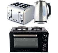 HAMILTON BEACH Rise Jug Kettle, 4-Slice Toaster & Mini Oven Bundle - Silver & Black, Black,Silver/Grey
