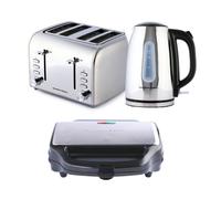 Hamilton Beach Kettle Toaster & Sandwich Toaster Set, Rise, Polished, Electric Kettle 1.7L, Toaster 4 Slice, Kettle & Toaster Set, Deep Fill Sandwich Toaster, Kitchen Set, Silver - HBRISE4ST