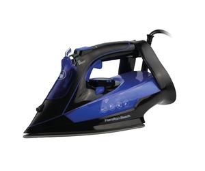 Hamilton Beach Steam Iron, 3000W, SteamMax Pro, Non-Stick Ceramic Soleplate, Dry or Steam Ironing, Spritz Function, Crease Removal, Vertical Steam, Easy Fill Tank, Self Cleaning, Black/Blue - HB608BB