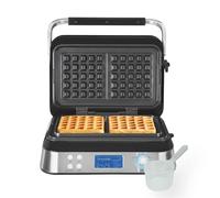 Hamilton Beach Pro Smart Waffle Maker, Non-Stick, 7 Browning Levels, 5 Programmes, Family Size, Digital Display, Overflow Protection - HB5403T, Silver