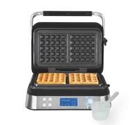 Hamilton Beach Waffle Maker, Pro, Smart, Non-Stick, 7 Browning Levels, 5 Programmes, Family Size, Digital Display, Overflow Protection, Silver - HB540