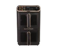 Hamilton Beach XL 11L DualStack Air Fryer - Dual 5.5L Drawers, 9 One-Touch Functions, Digital Colour Presets, Windows, Match Cook & Sync, Non-Stick, Slim Space-Saving - Black & Brushed Brass - HBA12BK