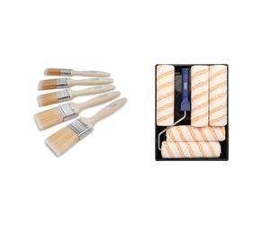 Hamilton For The Trade Fine Tip Brushes | 5 Brush Pack | 1", 1.5", 2", Brown & for The Trade Medium Pile Roller Set with Tray | 7 Piece Set | 9" (1.75" Core)