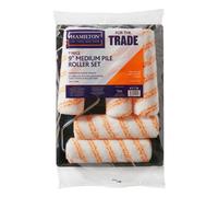 Hamilton For The Trade Medium Pile Paint Roller Tray Set - 9" Inch, 7 Pcs - Warp Knitted Fabric Rollers For Quick & Even Coverage