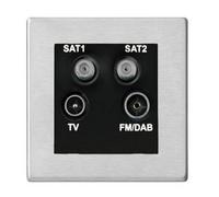 Hamilton G2 Non-Isolated Tv+Fm+Sat1+Sat2 Quadplexer 2 In/4 Out - Screwless Satin Steel Plate With Black Insert