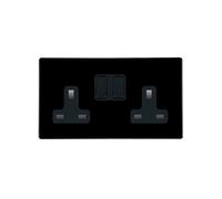 Hamilton Hartland CFX 13A 2 Gang Screwless DP Switched Socket - Jet Black with Black Inserts - 7BCSS2BL-B