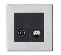 Hamilton Hartland G2 2 Gang Screwless Non-Isolated TV+Satellite 2 In/2 Out Socket - Sat Steel/Black - 7G24TVSATB