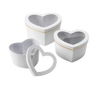 Hamilton Heart Hat Box White, Set of 3, Heart-Shaped Gift Boxes with Gold Trim