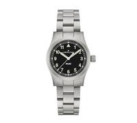 Hamilton Khaki Field Khaki Quartz Men's Watch, 33mm Stainless Steel Case, Swiss Made, Black Dial Analog Wrist Watch for Men, 50m Waterproof, Sapphire Crystal, Stainless Steel Strap