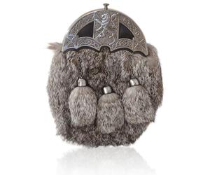 Hamilton Kilts Brown Rabbit Fur Full Dress Sporran Lion Rampant Brass Cantle Scottish Leather Kilt Wallet