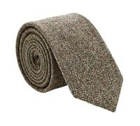 Hamilton Kilts Traditional Wool Tweed Neck Tie Scottish Tartan Plaid Herringbone Pattern 6 cm wide, Beige
