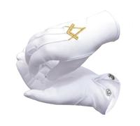Hamilton Kilts White Cotton Gloves Parade Compass Masonic Regalia Freemason party Gift, Gold, XL
