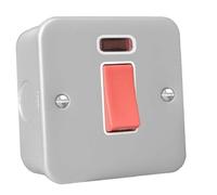 Hamilton MC45NW Metal Clad Double Pole Switch, Grey with Red Switch, 45A with Neon Indicator, Surface Mount, MC45NW Model, 80x80x41.5mm