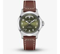 Hamilton Mens Khaki Field King Day Date Green Dial Brown Leather Strap H64475560