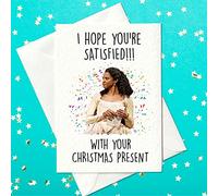 Hamilton Musical card - Handmade Theatre Card - Funny Gift for musical cards - I Hope You’re SATISFIED!!! with your Christmas - Angelica Schuyler quote card - Xmas greeting card - blank inside