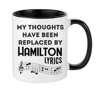 Hamilton Musical Gift, My Thoughts Have Been Replaced by Hamilton Lyrics, 11oz Inside Coloured Ceramic Mug. (Black)