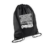 Hamilton Musical Gift, My Thoughts Have Been Replaced by Hamilton Lyrics, Gift Drawstring Bag, PE Gym Kit, Swimming Rucksack. (Black Front)