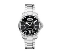 Hamilton Watch Khaki Aviation Pilot Day Date Auto | Swiss Made | 42mm Stainless Steel Case | Black Dial Analog Watch | Silver Stainless Steel Bracelet (Model: H64615135), Black, 42 mm, Modern