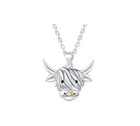 Hamilton & Young Highland Cow Pendant Necklace, Sterling Silver Chain, Orange Crystal Accent (Chain Length 20/22")