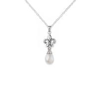 Hamilton & Young Mary Queen of Scots Sterling Silver Fleur De Lis Necklace Pendant with Pearl - Scottish & French Royalty Lily Design - 925 Silver Historical Jewelry for Women