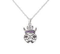 Hamilton & Young Mary Queen of Scots Sterling Silver Necklace Pendant with Amethyst-Colored Stones - Scottish Royalty Heart Design with Crown, Thistle, Rose & Fleur-de-Lis