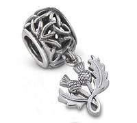 Hamilton & Young Outlander Inspired 925 Sterling Silver Precious Metal Traditional Scottish Highland Interlace Design Thistle Bracelet Bead Charm With Celtic Trinity Knot