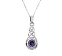 Hamilton & Young Sterling Silver Celtic Eternity Knot Necklace with Amethyst Purple Stone - 925 Silver Knotwork Pendant with Adjustable Chain