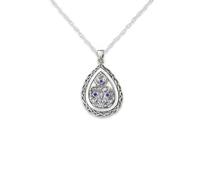 Hamilton & Young Sterling Silver Celtic Thistle Teardrop Necklace Pendant - Trinity Knot Design with Amethyst Colour Stones & “Je Suis Prest” Inscription - 925 Silver Scottish Jewelry
