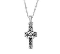 Hamilton & Young Sterling Silver Celtic Trinity Knot Cross Necklace - Iona Style Design, 925 Silver Celtic Faith Jewellery with Adjustable Chain
