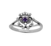 Hamilton & Young Sterling Silver Scottish Luckenbooth Double Heart Ring with Amethyst Crystal - Symbol of Love, Loyalty & Friendship - 925 Silver Celtic Jewelry Gift for Women