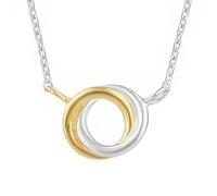 Hamilton & Young Two Ring Necklet Sterling Silver & Gold Plated - Two Tone Minimalist Necklace - Symbolic Double Ring Love Pendant with Adjustable Chain