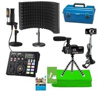 HamiltonBuhl MPSK-XLR Media Production Studio Ultra Deluxe Kit with XLR Mic, Green Screen, Podcast Mixer, External Mic, Octopus Mini-Tripod, ActionPro Camcorder, Podcast Kit, Softwares & Carry Case