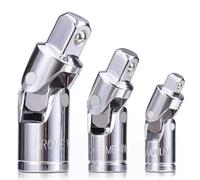 HAMIND 3-Piece Universal Joint Set, 1/4" 3/8" 1/2" Drive Swivel Socket Adapters, Premium Chrome Vanadium Steel with 360° Rotation & 90° Max Bend for Tight Spaces, Professional Grade with Torque Specs