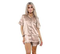 Hamishkane® 2Pcs Satin Silk Ladies Pyjamas, Satin Short Sleeves Womens Pyjamas Set, Bride to Be Button Down Ladies Lounge Wear Sets, Nightwear Pajamas for Women UK, Soft Silk Ladies Pjs Size 8-14