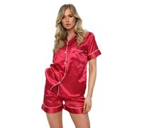 Hamishkane® 2Pcs Satin Silk Ladies Pyjamas, Satin Short Sleeves Womens Pyjamas Set, Bride to Be Button Down Ladies Lounge Wear Sets, Nightwear Pajamas for Women UK, Soft Silk Ladies Pjs Size 8-14 Red