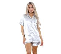 Hamishkane® 2Pcs Satin Silk Ladies Pyjamas, Satin Short Sleeves Womens Pyjamas Set, Bride to Be Button Down Ladies Lounge Wear Sets, Nightwear Pajamas for Women UK, Soft Silk Ladies Pjs Size 8-14